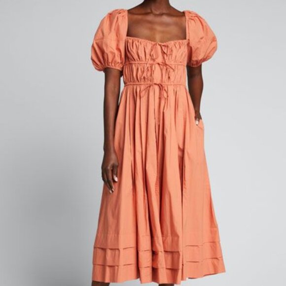 Ulla Johnson - Palma Tiered Poplin Puff-Sleeve Midi Dress - Picture 1 of 7